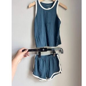 Baby Sprouts Bamboo Tank Runner Shorts Set Navy Slate Blue 2T Y2k Skate Scandi